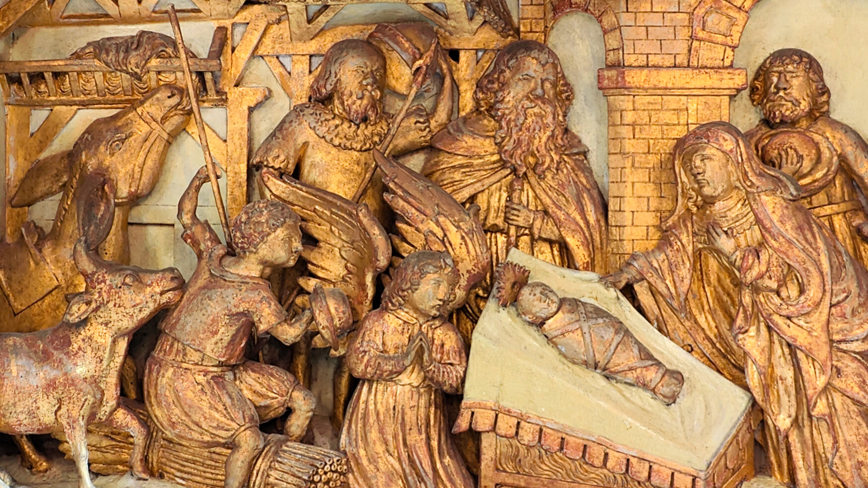 Udsnit af altertavlen i Helsingør Domkirke, der viser fødselsscenen.